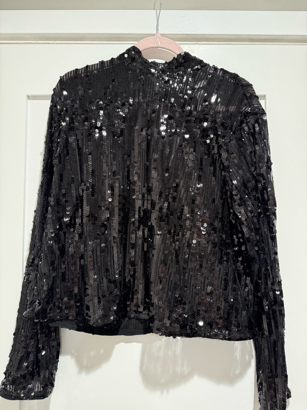 H&M Black Sequin Mesh Long Sleeve Top